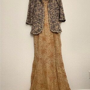 Elegant Tan Maxi Dress with Jacket